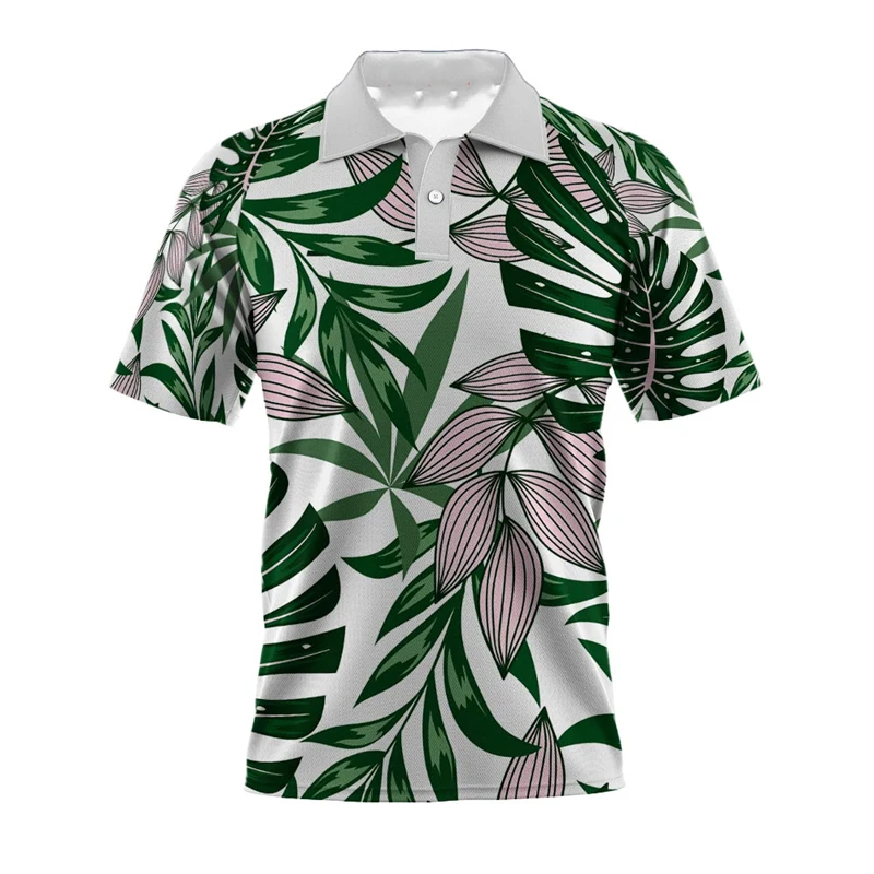 Newest Hawaiian 3d Print Tropical Plants Polo Shirt Men Summer Casual Short Sleeve Fashion Leaves Pattern T Shirts Tops Clothes