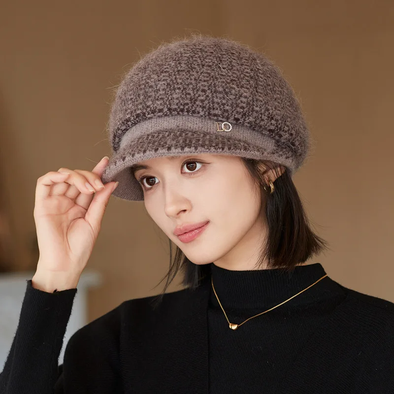 قبعة الخريف والشتاء للنساء قبعة أمي بريطانية أنيقة جديدة متعددة الاستخدامات سميكة ودافئة محبوكة