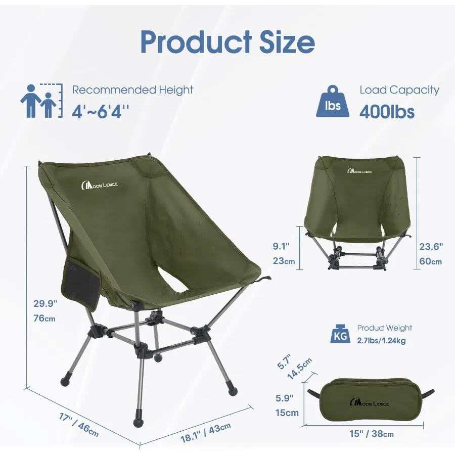 كرسي التخييم بالإضافة إلى حجم مريح مطور للمغامرات الخارجية لا يزال كرسي محمول مدمج وخفيف الوزن مثالي قابل للطي