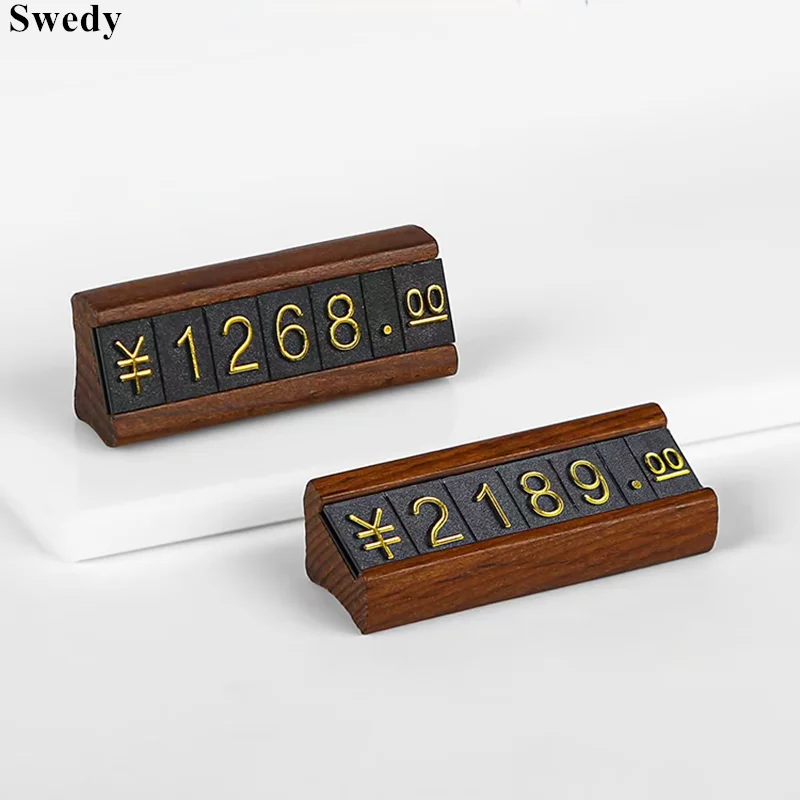 1 Pcs Solid Wood Dollar Euro Adjustable Number Price Cube Tags Commodity Wine Phone Watch Jewelry Price Label Sign Holder Tags