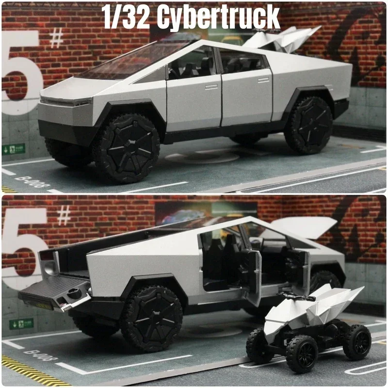 1:32 Teslas Cybertruck Pickup Alloy Car Model Diecast Metal Off-road Vehicles Truck Car Model Sound and Light Childrens Toy Gift