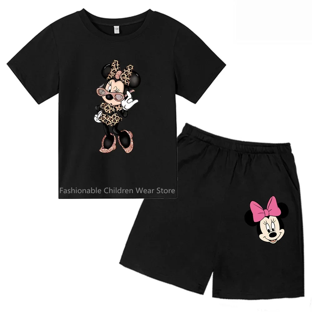 

2024 Trendy Mickey Shortsleeve T-Shirt Set For Kids - Cute Disney Print, Summer Casual Wear For Boys & Girls