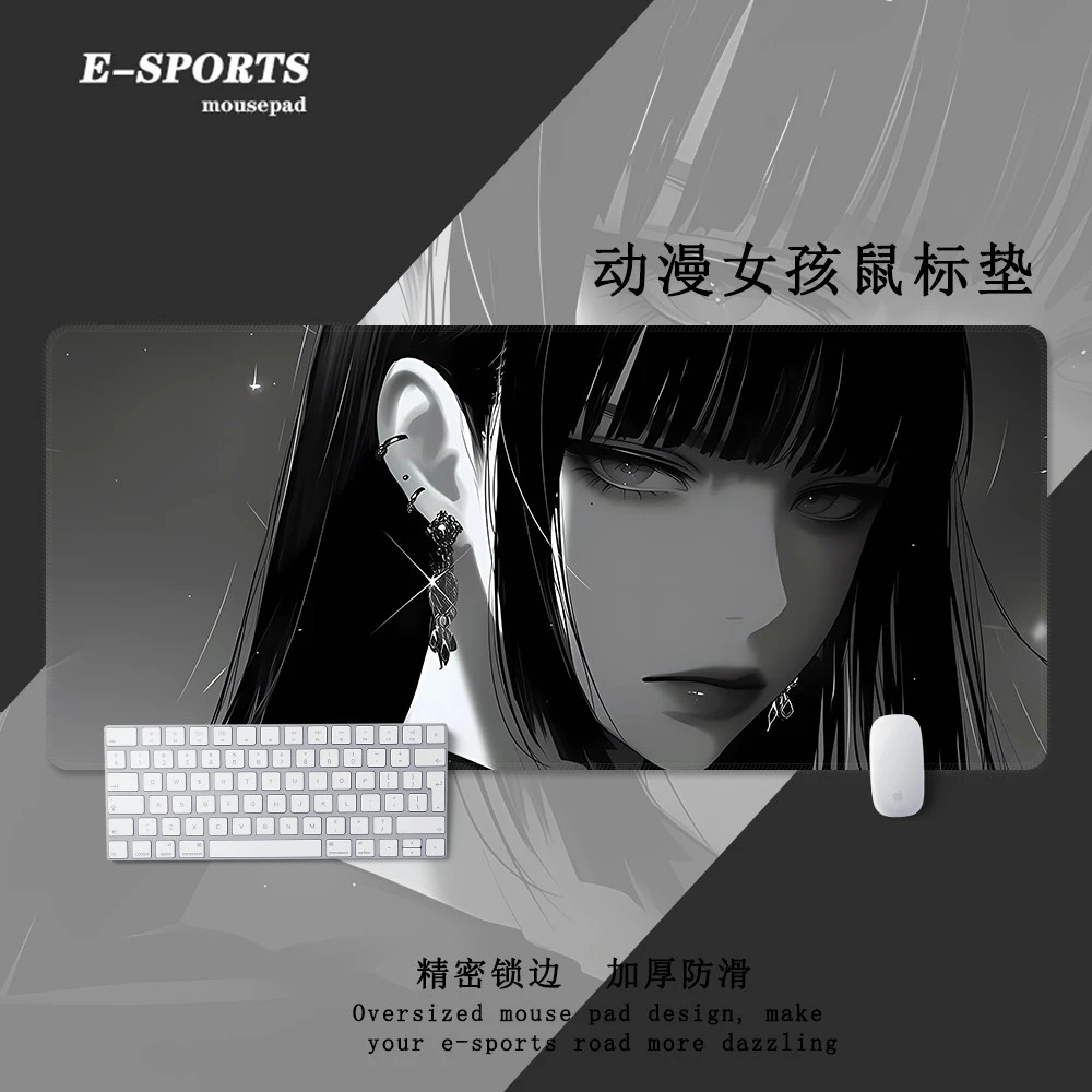 Dark Anime Girl Mouse Pad HOT Sale Natural Rubber Overlock 900X400 Large Table Mousepad Esports Gamer User Anti Slip Desk Mat