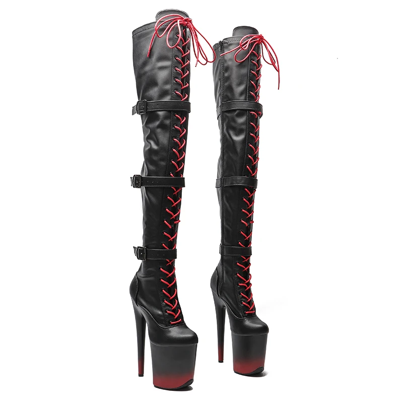 Leecabe  20CM/8inches Matte PU Pole dancing shoes High Heel platform Boots closed toe Pole Dance boots