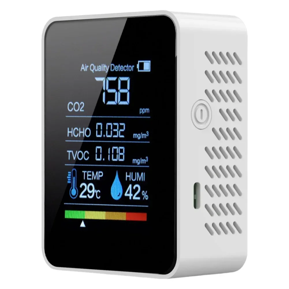 Home Air Quality Monitoring Carbon Dioxide Detector Indoor Air Quality Tester 4-color LED Lights Audible Alarm