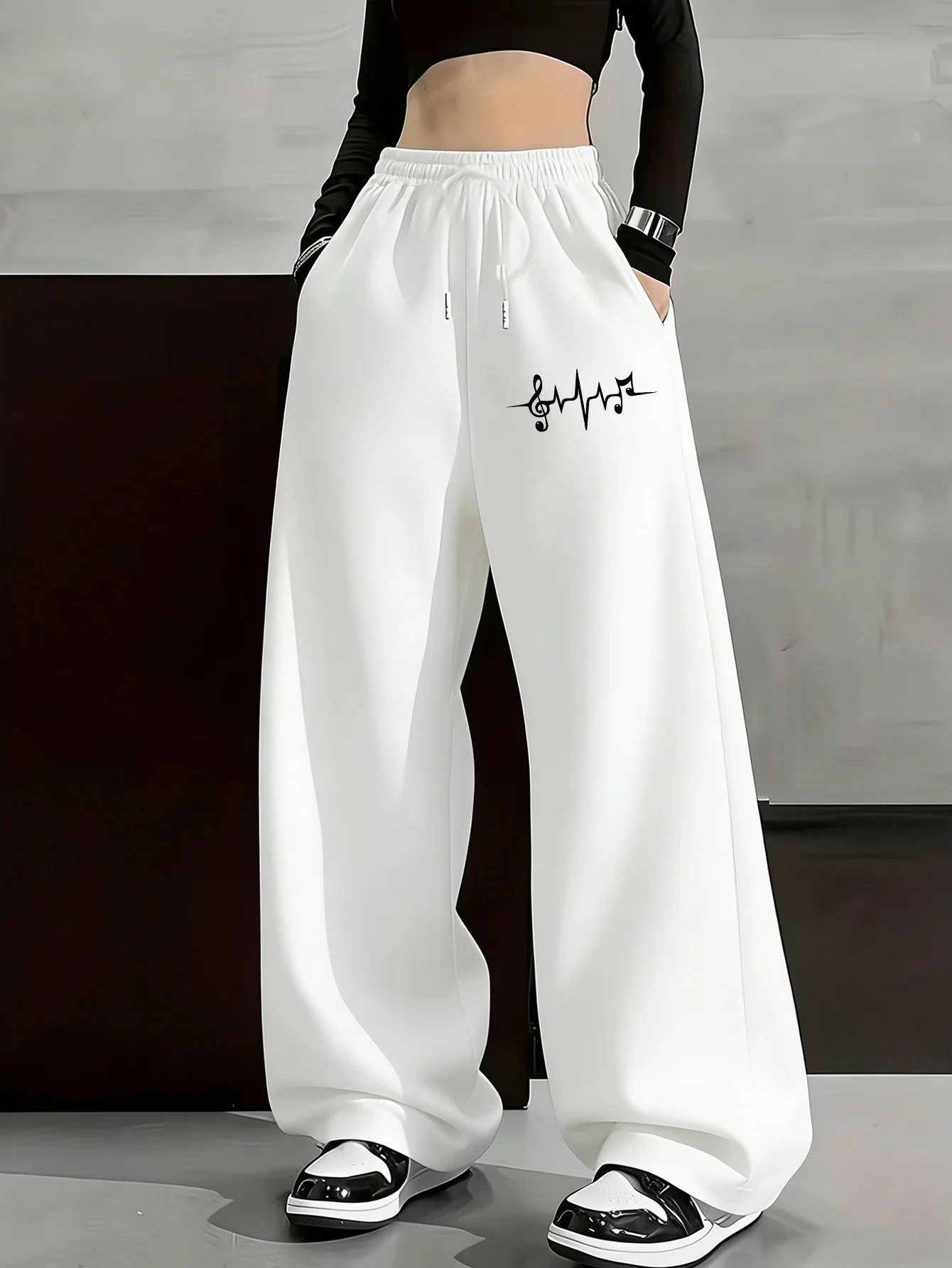 Ladies' Casual Jogging Pants with Popular Graphics, Gothic Text Art Prints, Y2K Loose Straight Leg Pants