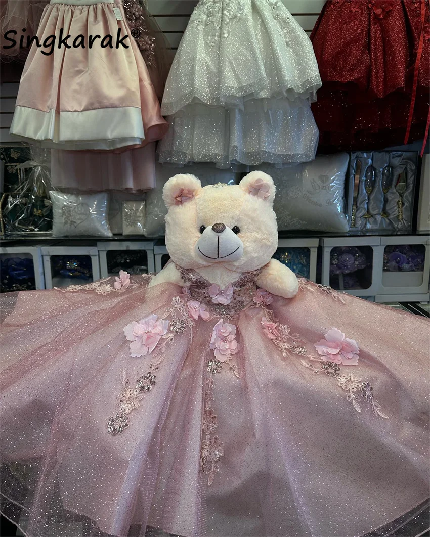 

Special Link For Personalized Quinceanera Pink Teddy Bear Dress Lace Flowers Appliques Crystals Beads Pearls