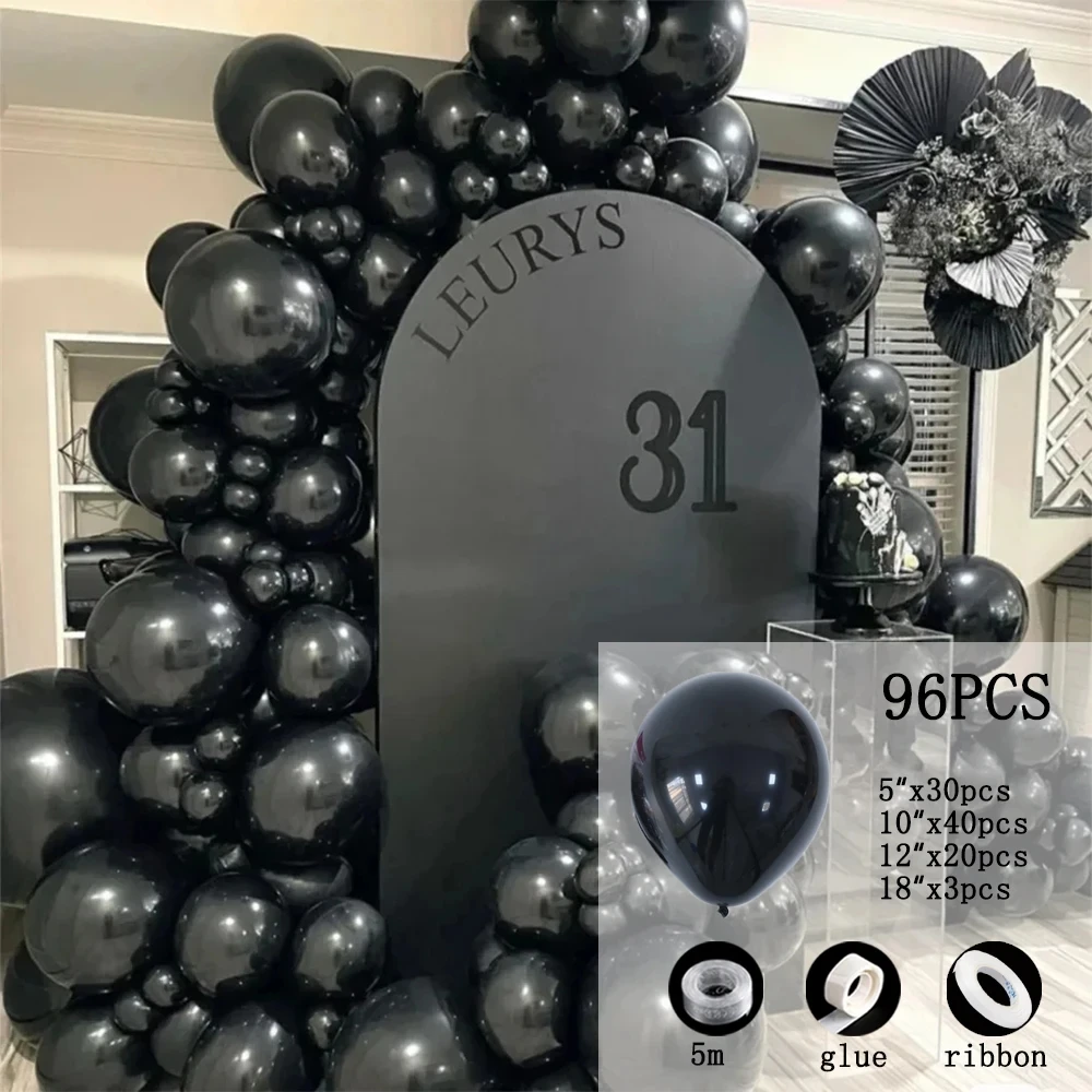 96pcs/set Black Latex Balloon Garland Arch Kit Wedding Adults Birthday Party Decoration Black Latex Balloons Decorations