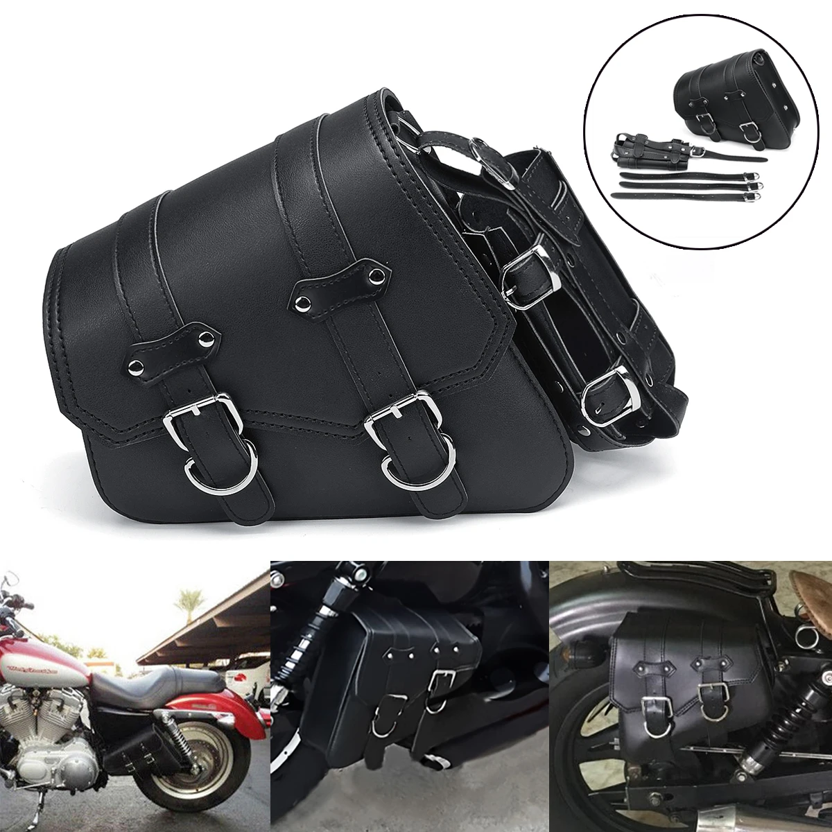 Universal PU Leather Motorcycle Saddlebags Side Tool Bag Luggage Saddle Bag Pouch Black For Honda/Suzuki/Kawasaki/Yamaha