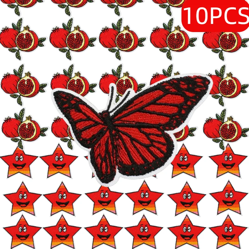 10/12PCS Wholesale Set of Red Style Star Football Watermelon Basketball Mushroom Embroidery Patch Clothes DIY Decoration Ironing