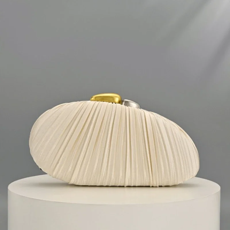 Pleated Shell Shape Banquet Bag Women Elegant Ladies Apricot Box Evening Clutch Fashion Banquet Party Handbags Bolsa Feminina