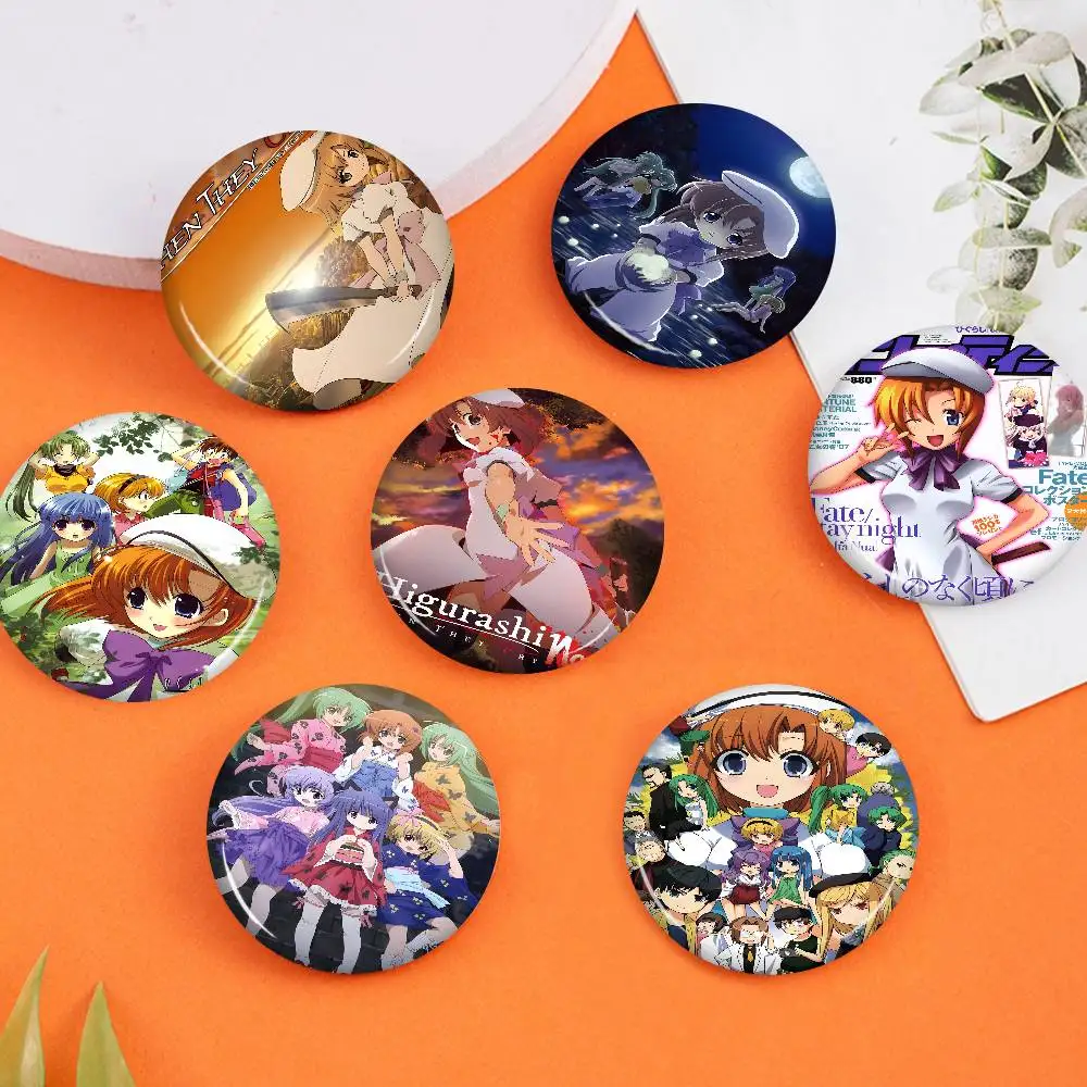 Higurashi When They Cry Classic Movie Tinplate Pin Button Custom Anime Role Old-school Brooch Collar Badge Jewelry Gift Fans view 3