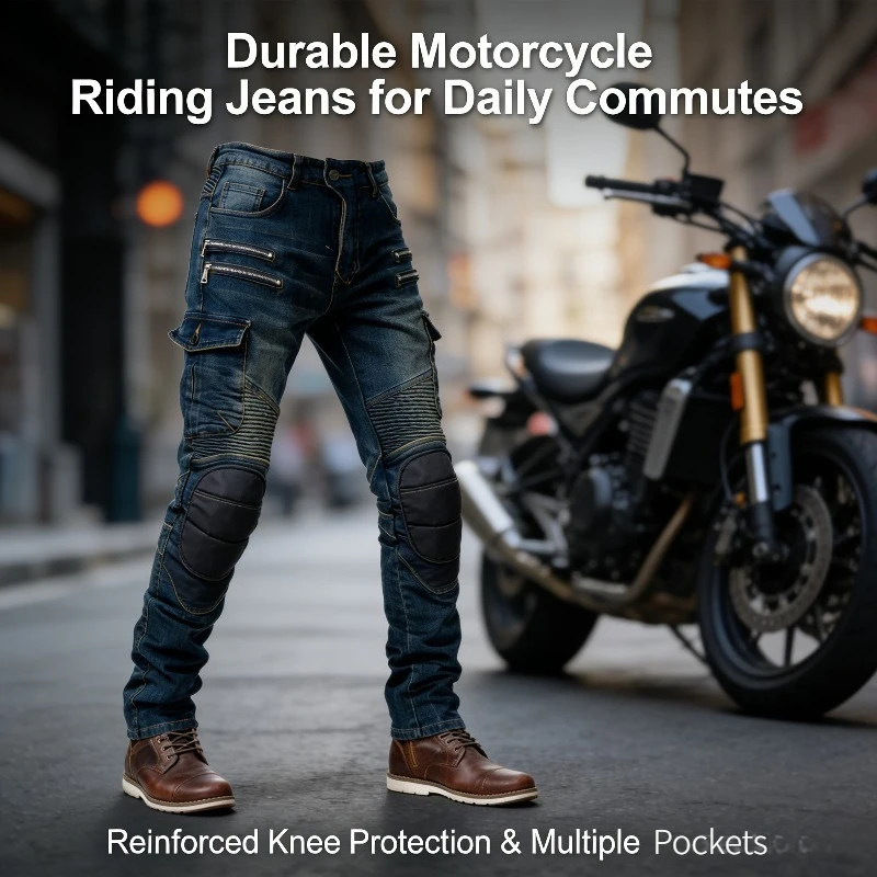 

Moto Riding Jeans Protective Gear Anti-Fall Racing Pants Quick Dry Motorbike Denim Trousers for Men Women All Seasons