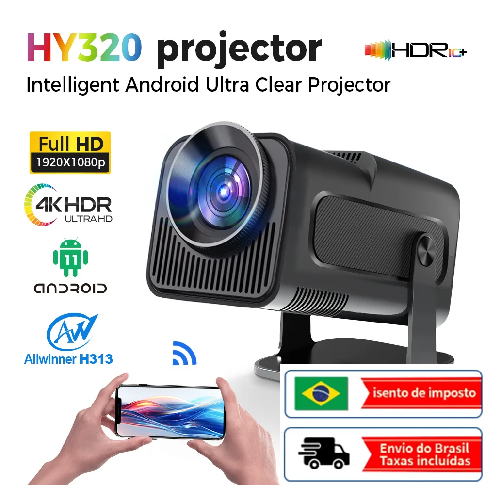 HY320 Projector 4K Native 1080P Android 11 390ANSI Dual Wifi6 BT5.0 Cinema Outdoor Portable Projetor Upgrated HY320 Mnini