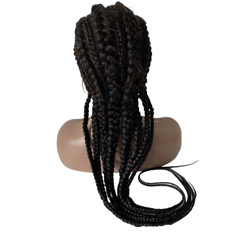 Cabello humano virgen brasileño de 30 pulgadas, Color negro Natural, 180% de densidad, trenzas de maíz, encaje suizo, peluca de encaje completo para