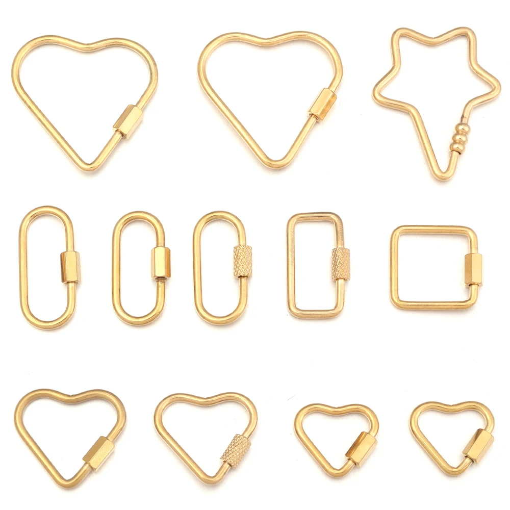 2pcs Gold Stainless Steel Heart Screw Carabiner Lock Connector Fastener Clip For DIY Necklaces Keychain Jewelry Making Supplies - view 3