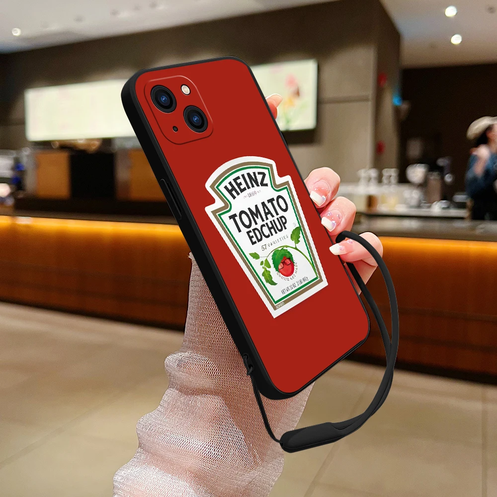 Fashion H-Heinz Tomatos Ketchup mustard Phone Case For iPhone 15 14 13 12 11 Pro Max X XR 8 Plus Silicone Cases with Hand Strap