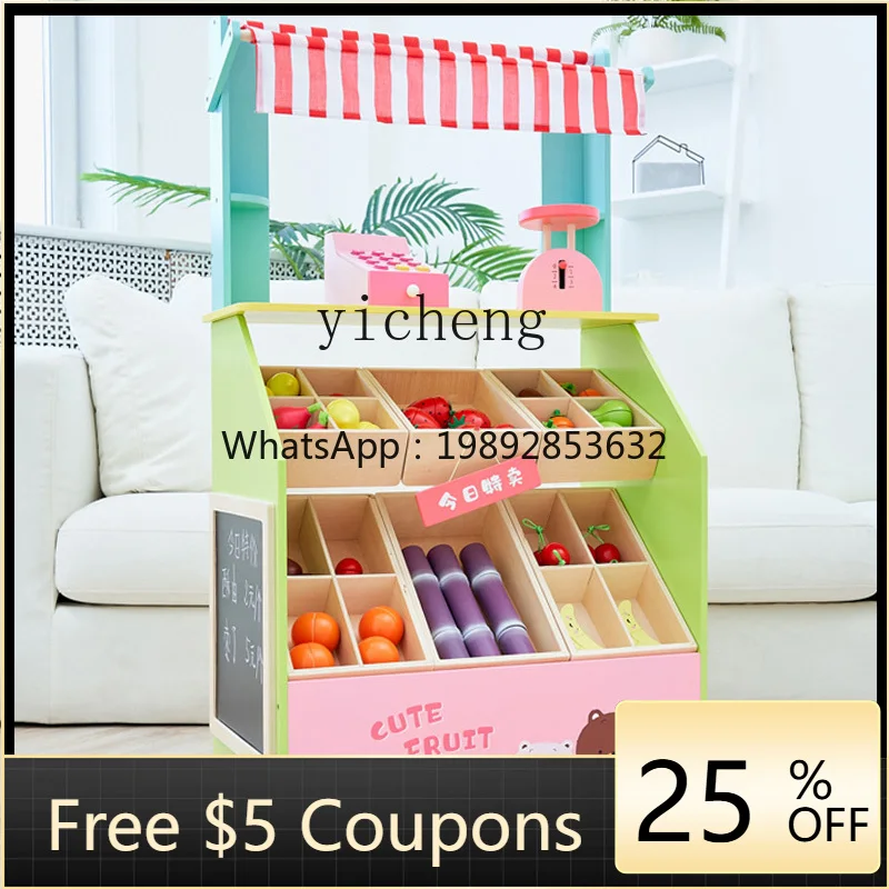 

Children Little Kids Wooden Boy Girl Simulation Selling Stall Fruit and Vegetable Stall Cashier Counter