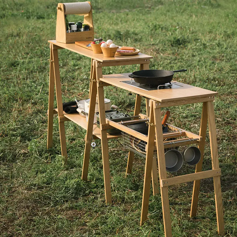 Customer External Kitchenware Shelf Portable Camping Cooking Table Tableware Accessories Storage Kitchen Rack
