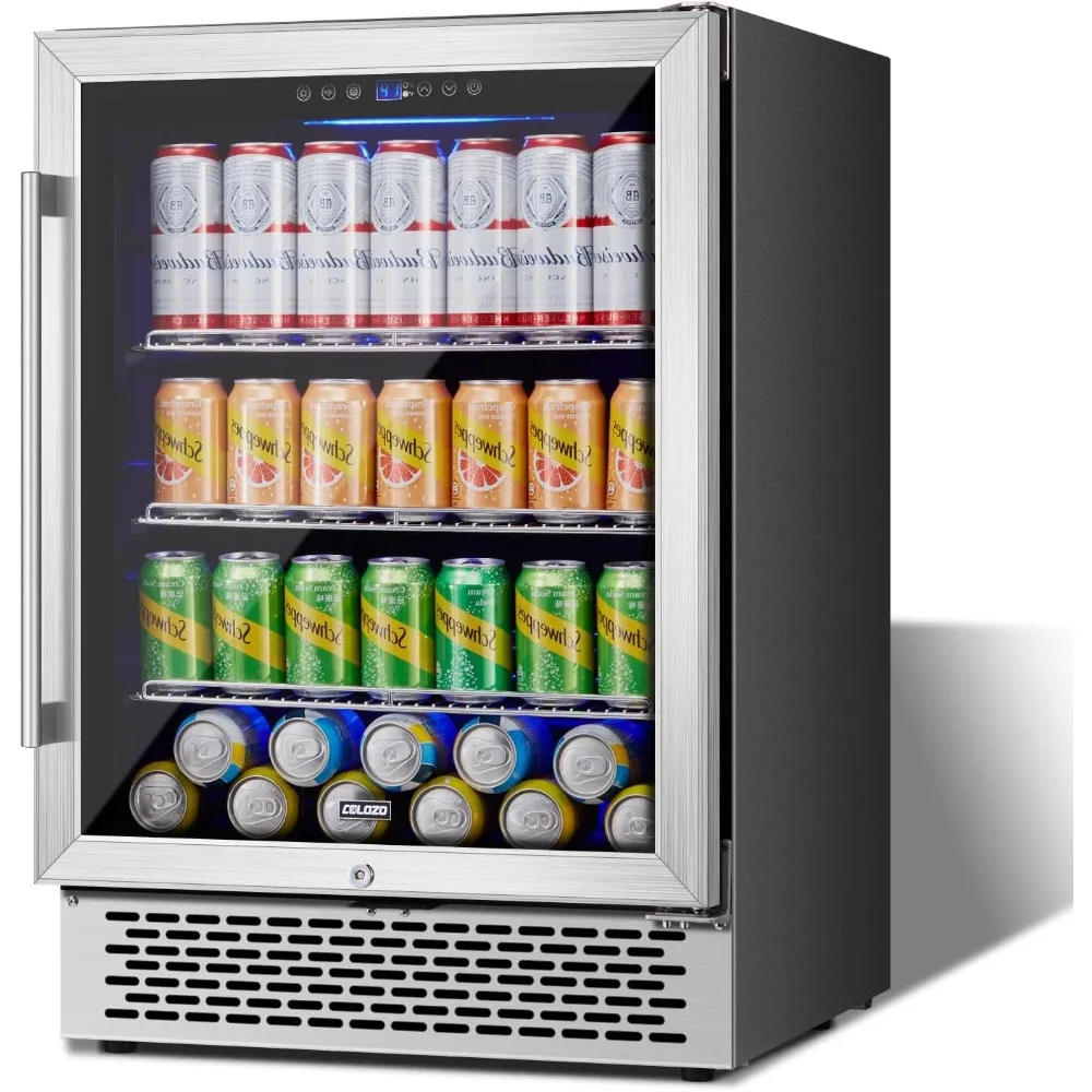 24 Inch Beverage Refrigerator, 190 Cans Wide Beverage and Beer Fridge with Glass Door and Powerful Cooling