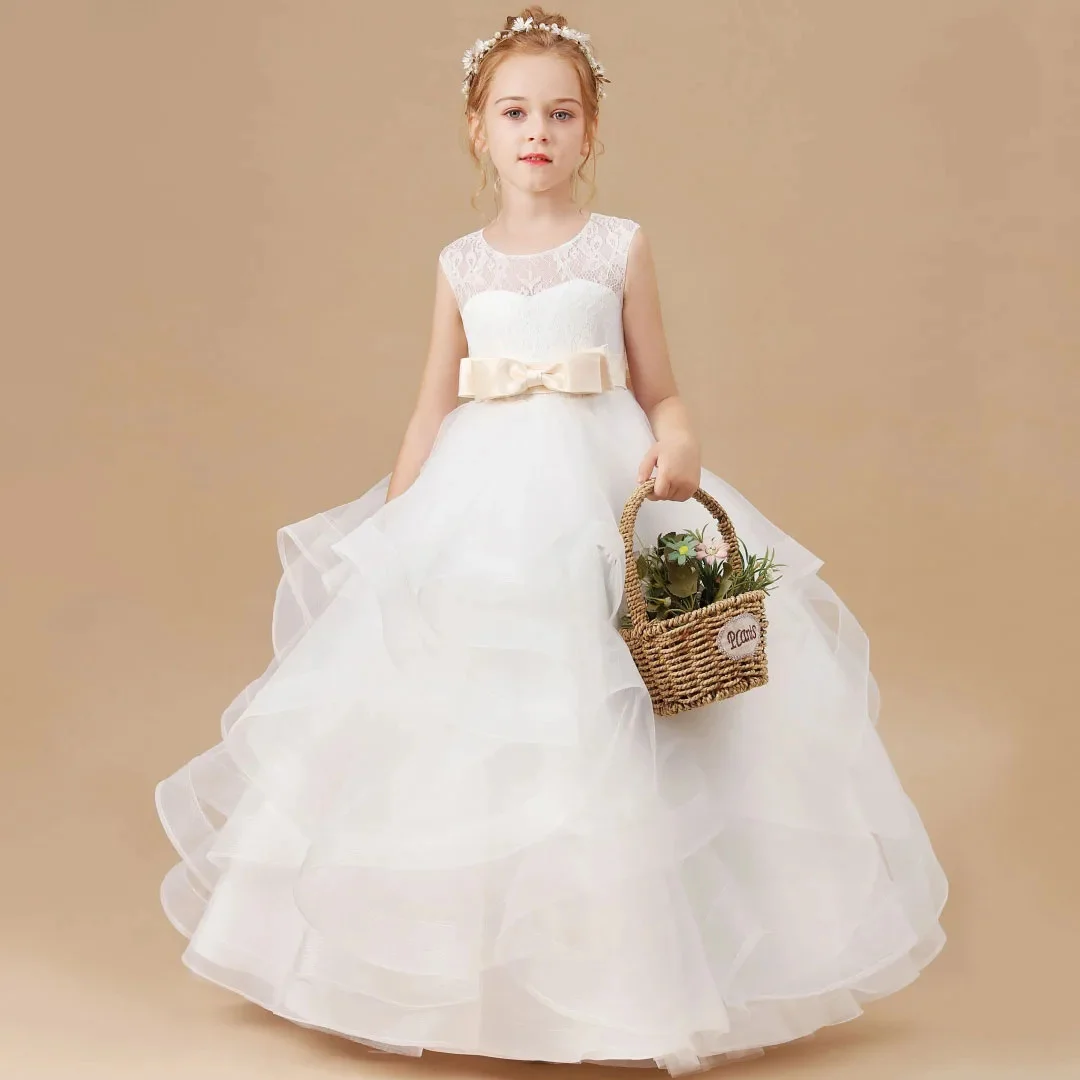 تخصيص تول منتفخ بلا أكمام مفتوحة الظهر الأميرة الاطفال عيد ميلاد زهرة فتاة فستان لحفل الزفاف الترتر التواصل الأول #3