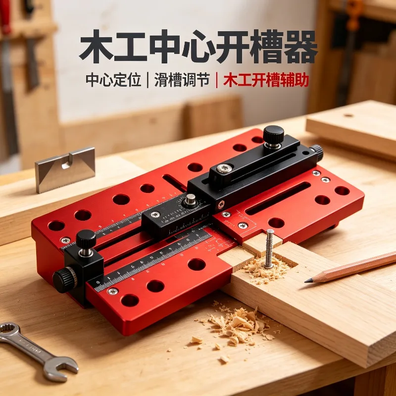 Woodworking Center Slotting Tool Adjustable Grooving Positioner For Router Precision Groove Making