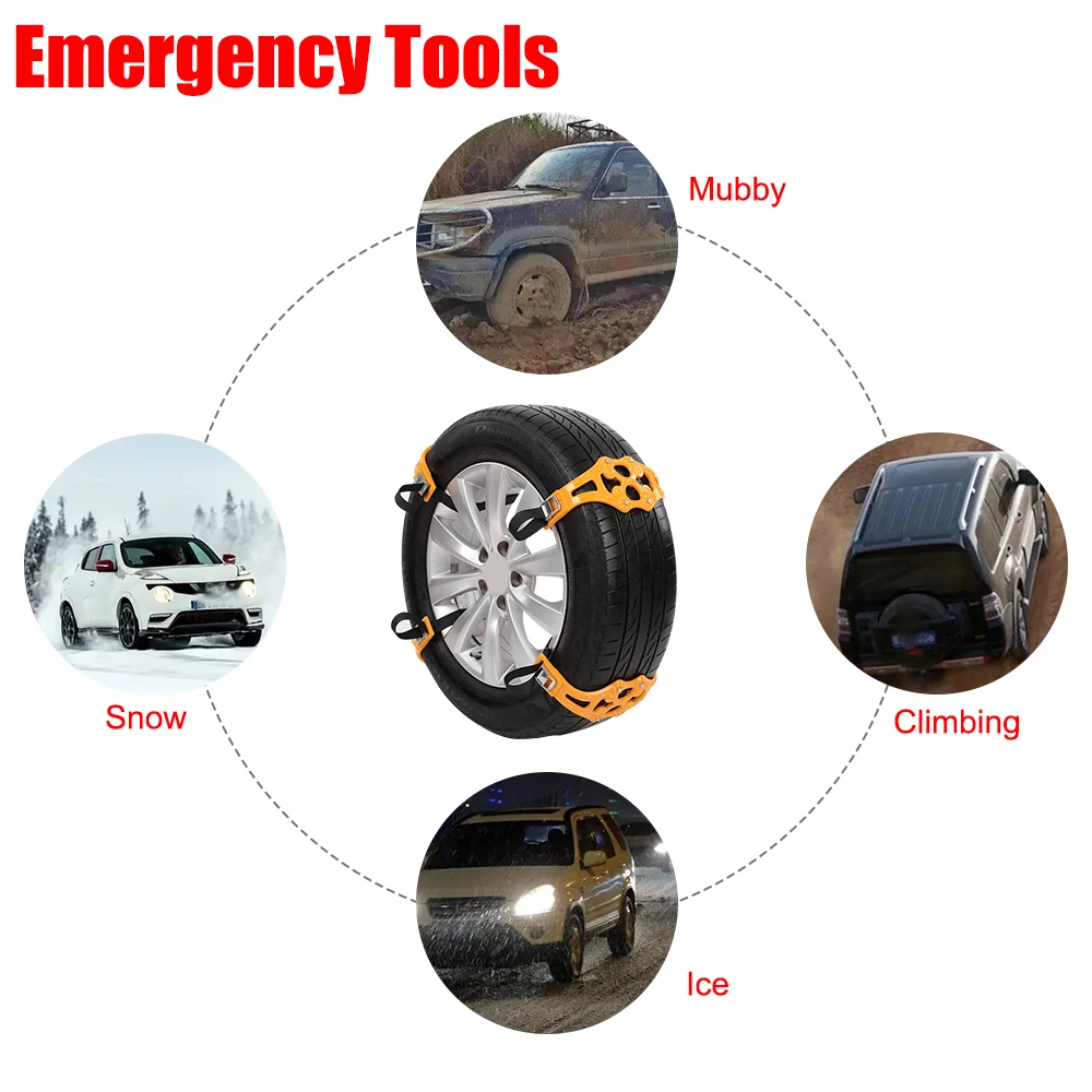 Car Anti-skid Safety Adjustable Snow Snap Skid Wheel chains Double buckle TPU Chains 1pcs/set Winter Roadway Safety Tire