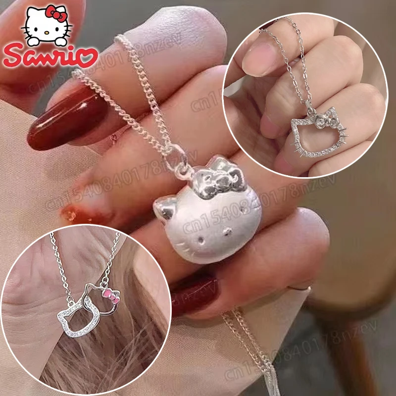 Sanrio Hello Kitty Necklace Y2K Sweet Cute Necklaces Cartoon Ornaments for Womne Fashion Temperament Kawaii Valentine's Day Gift