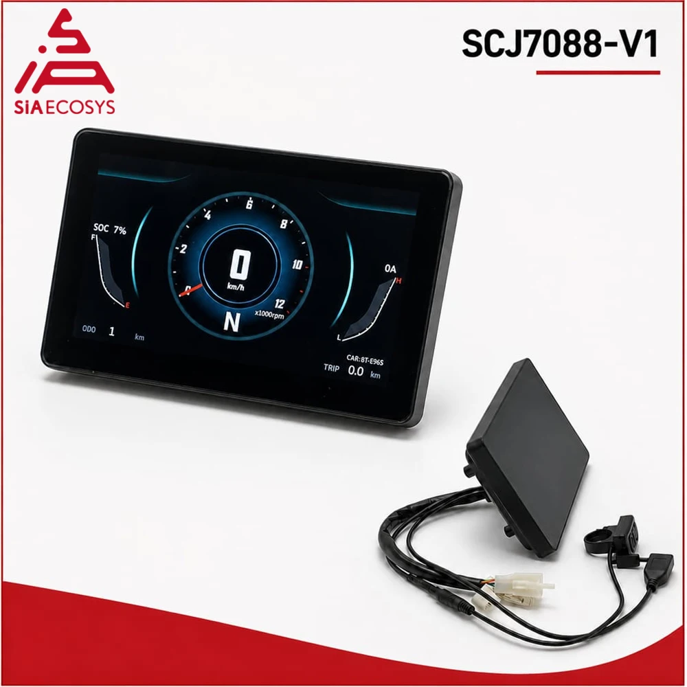 SiAECOSYS SCJ7088-V1 Waterproof Digital Speedometer Odometer Instrument Cluster for Electric Motorcycle Scooter Universal EV Par
