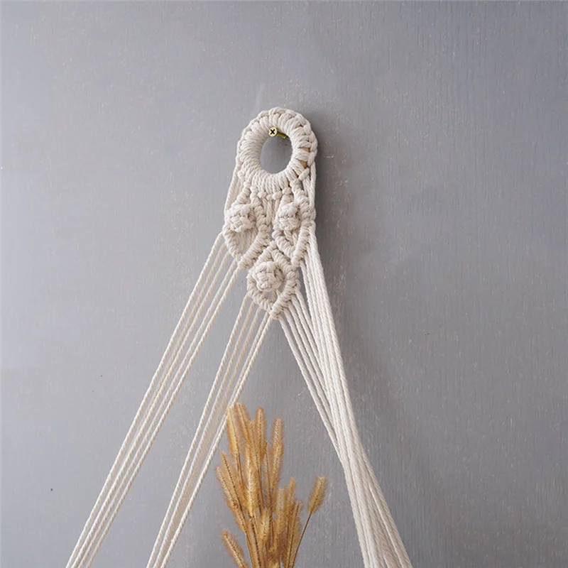 AK25-2PCS Hanging Shelf Boho Handmade Bohemian Wooden Plants Floating Rope Shelves Decorative Holder