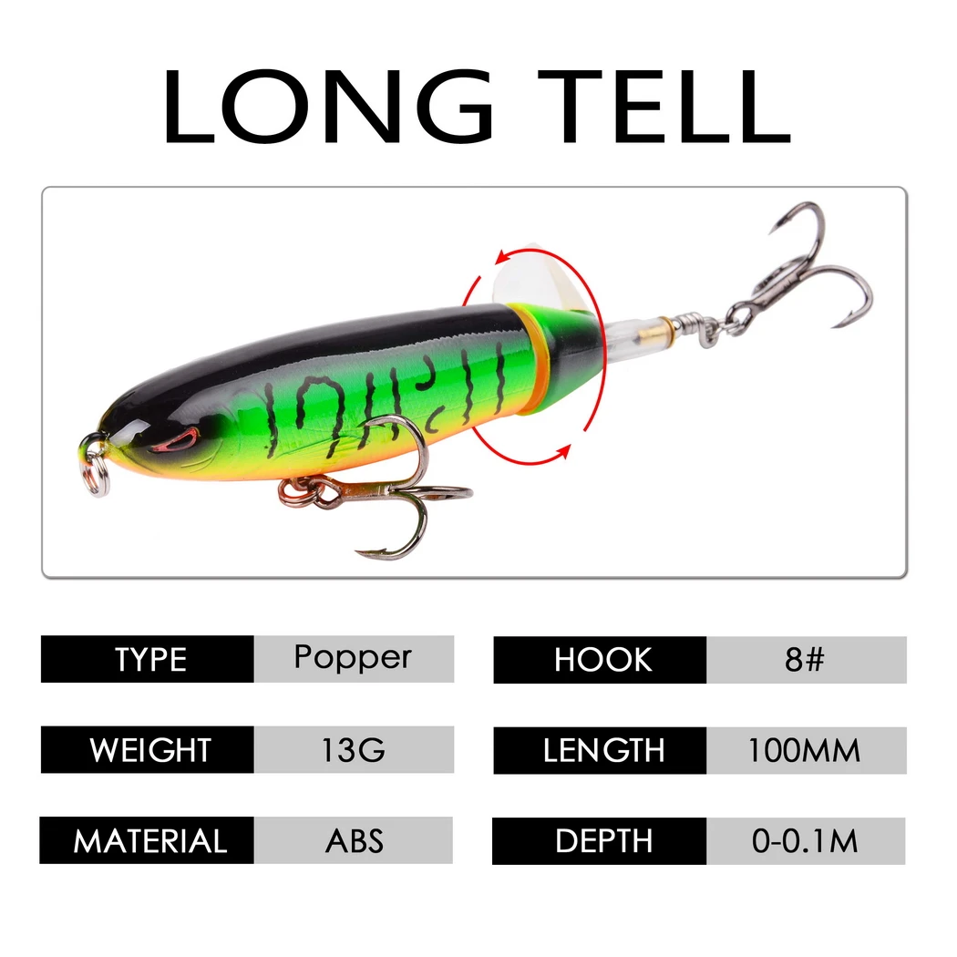 5pcs/Box Soft Rotating Tail Fishing Lures 10cm Floating Popper Fishing Lure Set Artificial Hard Bait Lure Fishing Tackle Box