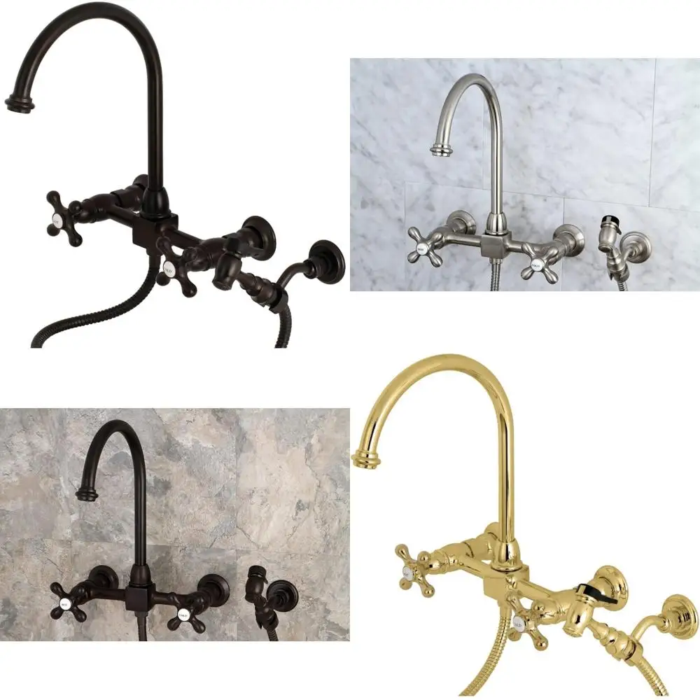 

Настенный кухонный смеситель Kingston Brass KS1295AXBS с 8-дюймовым центриром и латунным распылителем из масляной бронзы