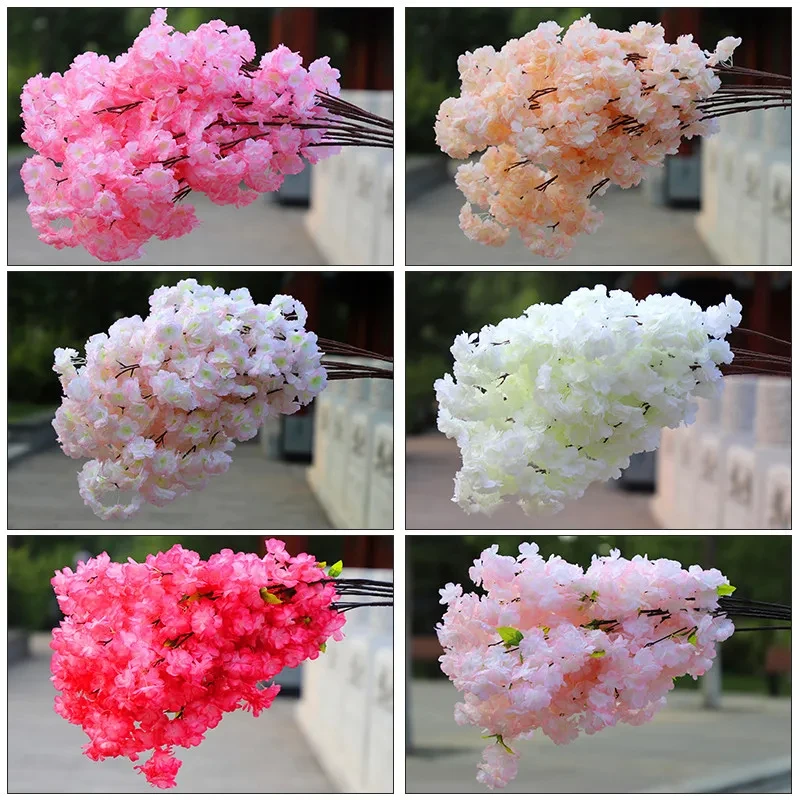 

50/100Pcs 40-Heads Artificial Flowers Cherry Blossoms Wedding Arch Decorate Fake Flower Silk Hydrangea White Branch Home Decor