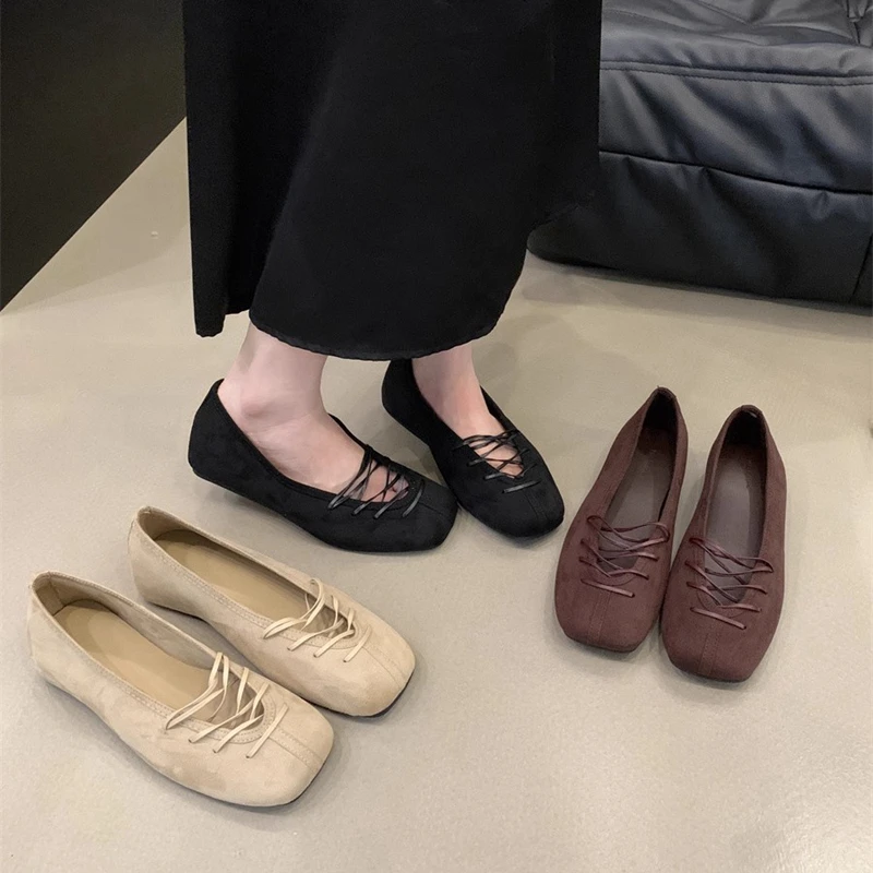 

SUOJIALUN 2025 Autumn New Brand Women Flat Shoes Fashion Square Toe Shallow Slip On Single Shoes Soft Flat Heel Mary Jane Shoes