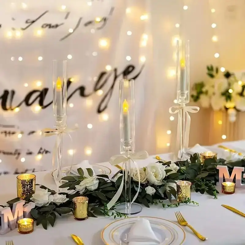 5 Pcs/set Clear Acrylic Taper Candlestick Holder Tall Single Stem Candle Stand Wedding Table Centerpiece Decor Candelabra