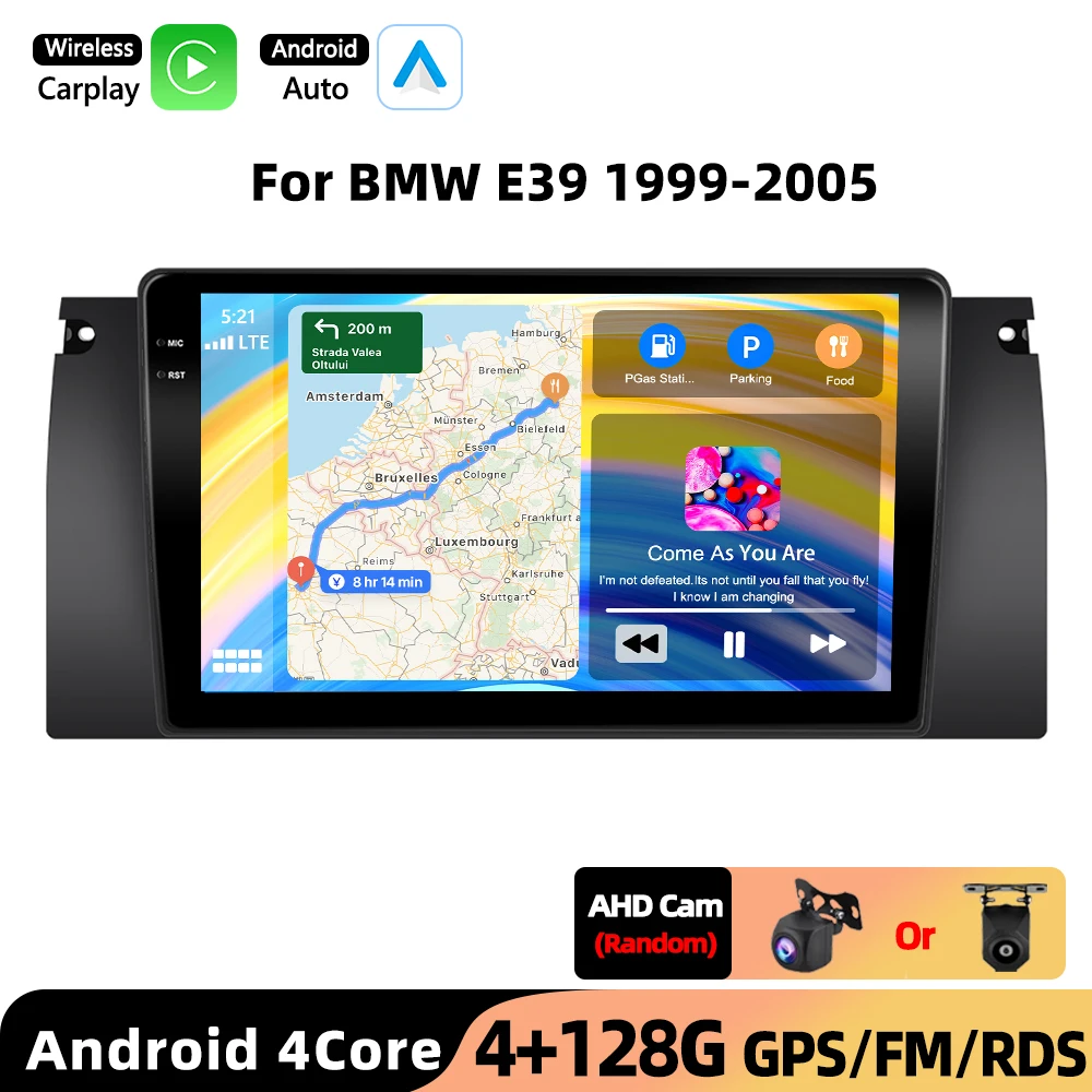 Podofo voor BMW E39 1999-2005 Draadloze CarPlay voor Apple Android Auto autoradio GPS FM WiFi BT Multimedia Stereo DSP EQ