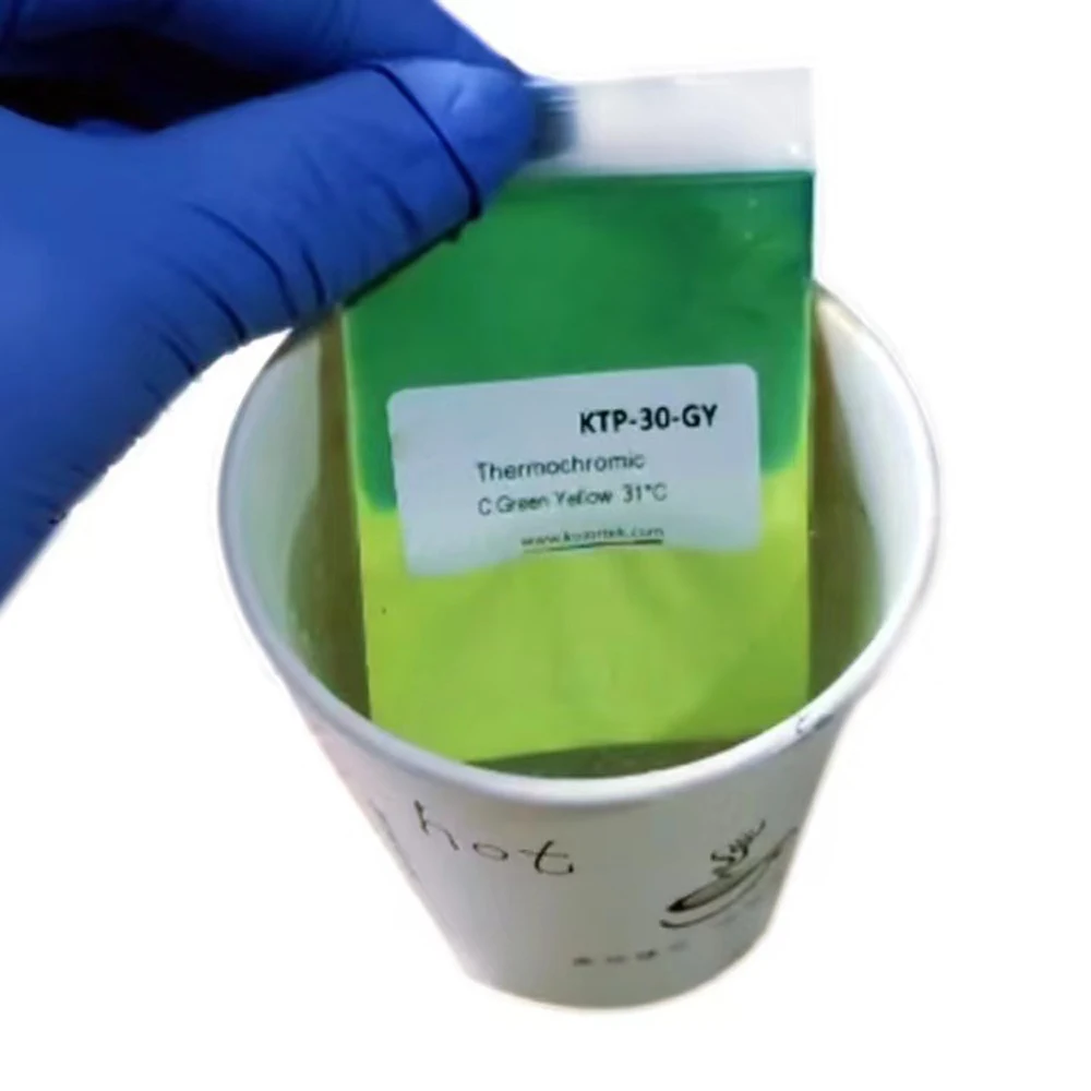 Temperature Colour Changing Powder Thermochromic Pigment From Green to Yellow For Nail Fabric Coatings Inks Plastics Printing