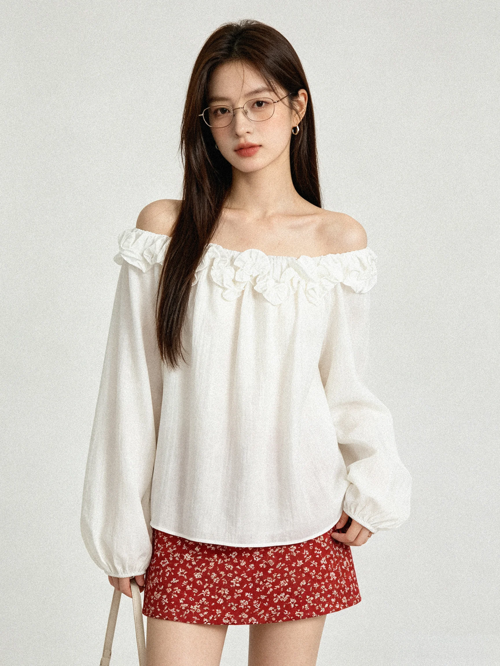 Loose Korean Style Long Sleeve Blouse Gentle Shoulder Ruffle Design Skin-friendly Breathable Casual Shirt for Women