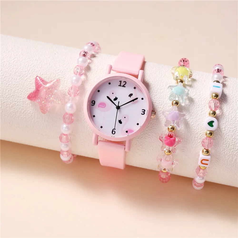 Pink Flamingo Children Watch For Student Comfortable silicone strap Quartz Watch