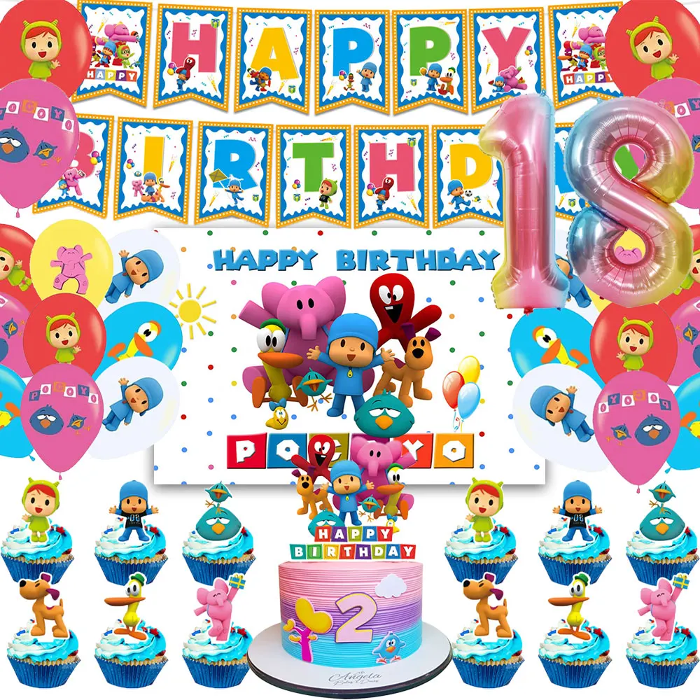 Cartoon Pocoyoed Theme Party Supplie Birthday Banner Background Latex Balloon Decoration Cake Kid Gift Home Photography Props