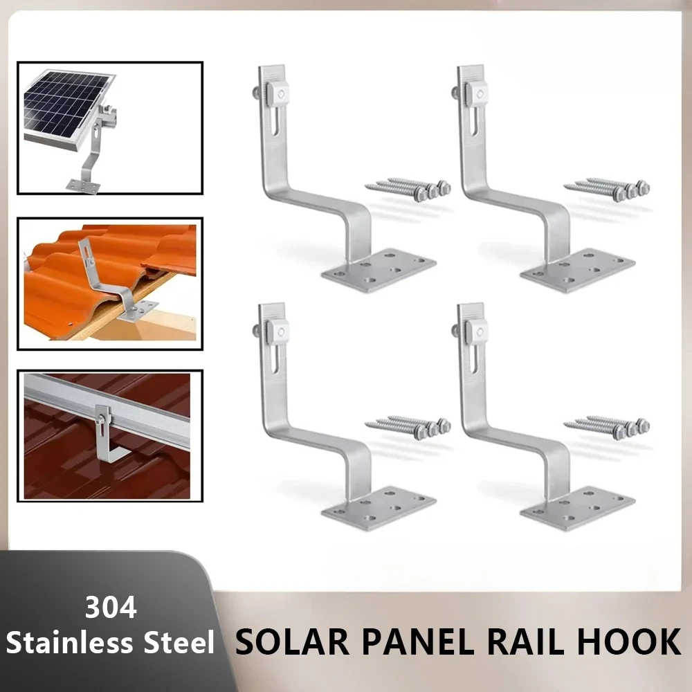 Solar Panel Bracket Mount Hook Photovoltaic Panel Roof Hook Kit 304 Stainless Steel Solar PV Module Hooks for Fixed Solar Panel