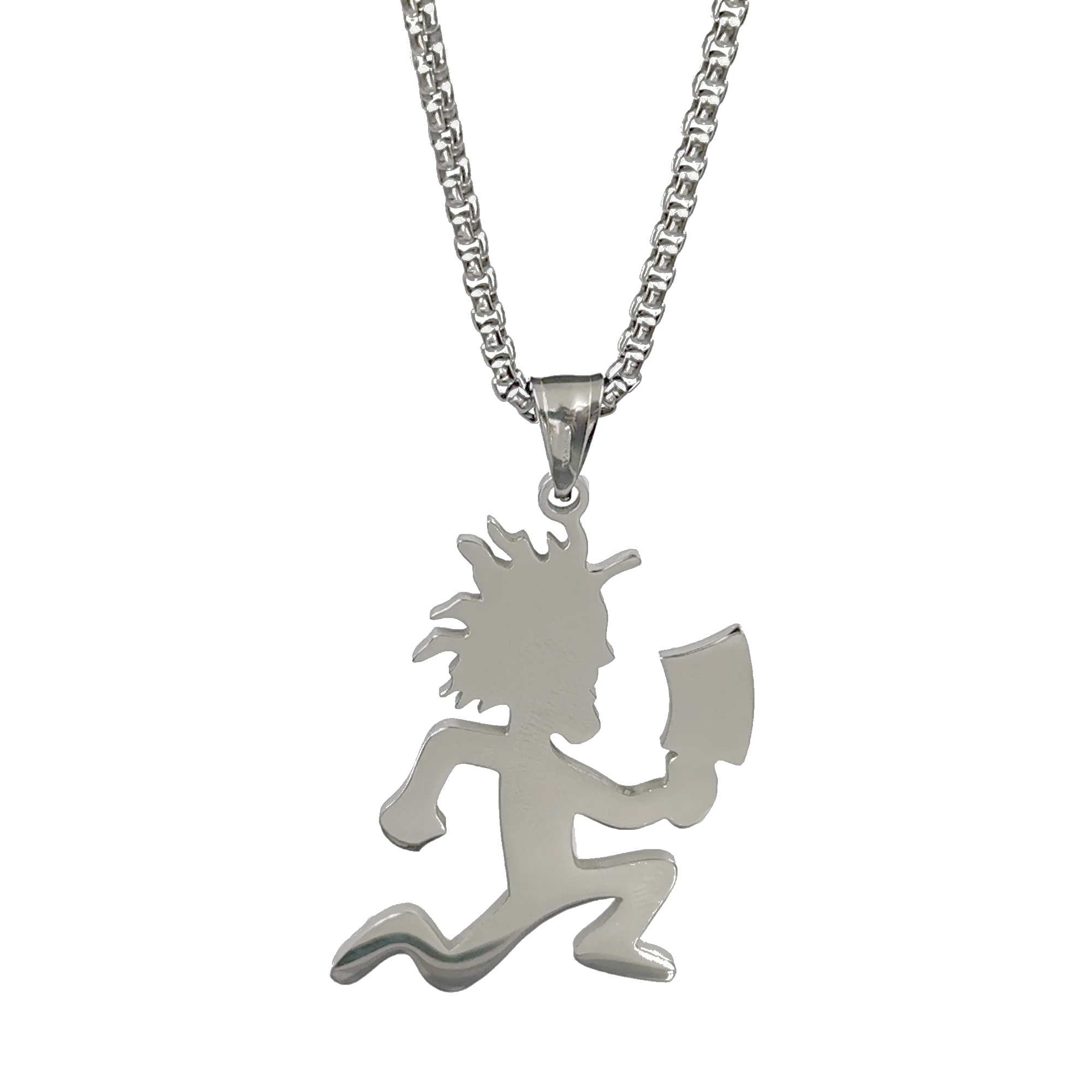 

Big 2inch Stainless Steel Juggalo Hatchetman Pendant ICP Necklace For Mens Women Box Chain 3mm 24inch