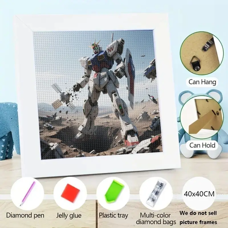 

5D DIY Full Drill Diamond Painting Kit, Gundam Mecha Robot Warrior Anime Sci-Fi Action Battle Scene Gem Art, 40x40CM Rhinestone