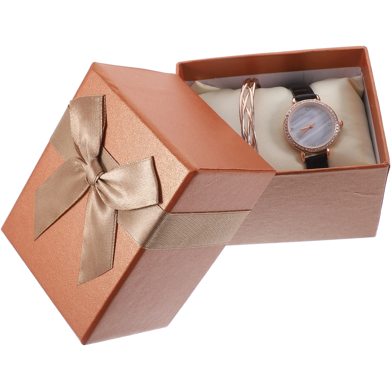 

1Set Classic Lady Quartz Watch For Women Elegant Wristwatch Pu Strap Fashionable Gift Set Daughter Girlfriend Wife Friends Clear