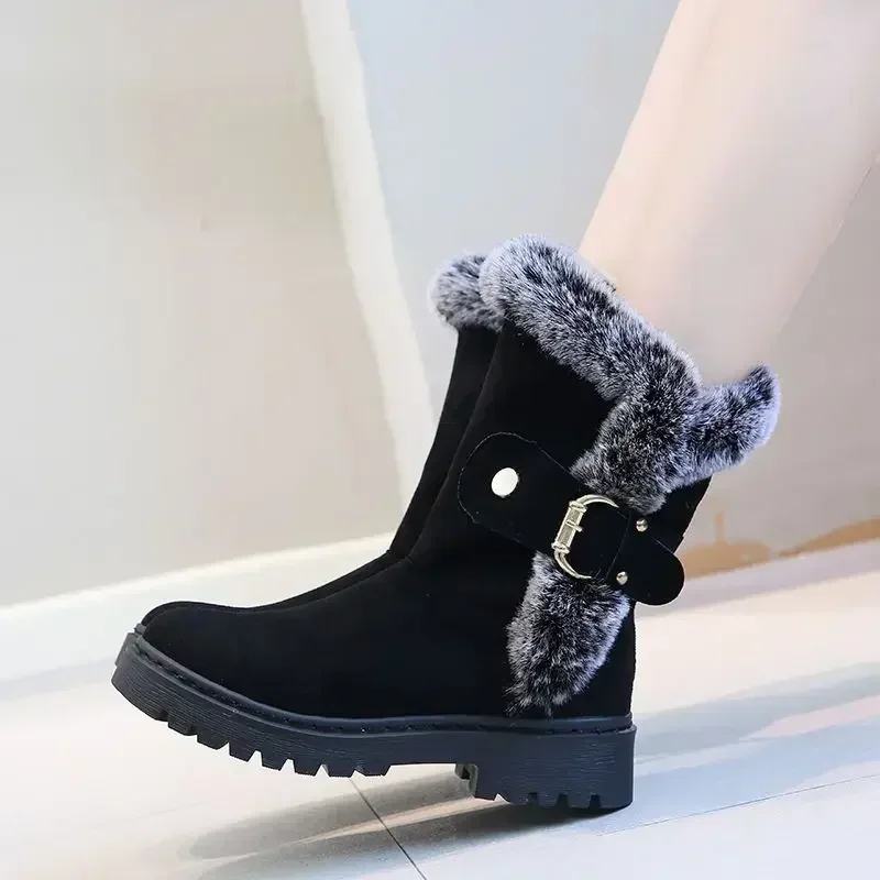 Padded Flat Tabi Black Women's Snow Boots Plush Winter Waterproof Non Slip Y2k Work Chic and Elegant Anti Skid Shoes for Woman