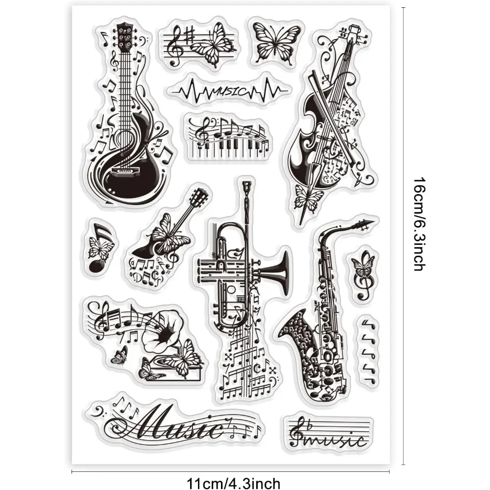 Music Instruments Clear Stamps Music Note Silicone Clear Stamp Seals Violin Guitar Transparent Stamps for DIY Scrapbooking