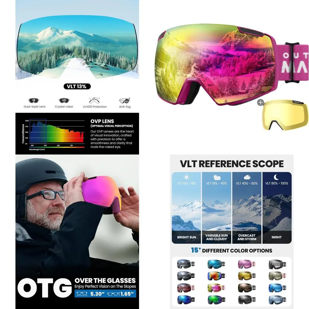 

Interchangeable Lens Ski Goggles with HD Toric Vision, Magnetic Lens Swap, OTG Compatibility
