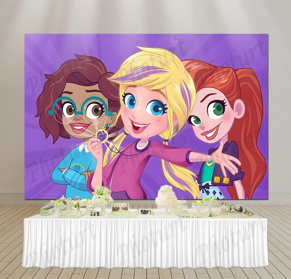 Disney Polly Pockets Doll Background Kids Birthday Party Backdrop Polyester Vinyl Banner Photography Studios Props