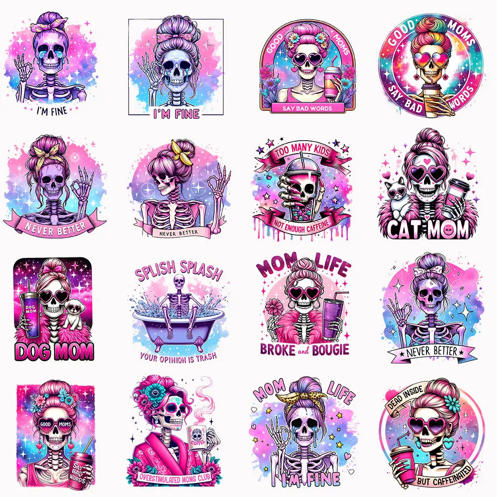 2/3/4pcs Iron On Heat Transfer For Clothing Pink Skulls Cute Patches On Clothes Woman Men Design Applique Decor Clothes Decals