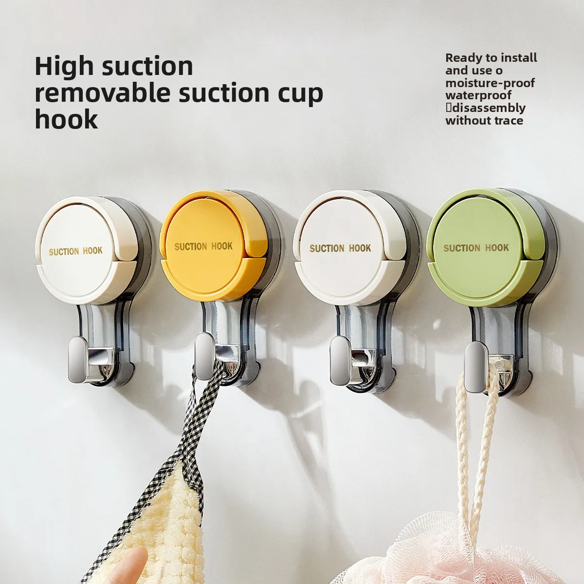 Heavy Duty Suction Cup Hooks Punch-Free Removable Vacuum Wall Hooks Hanging Hooks for Bathroom Kitchen Tile Glass Towel Storage